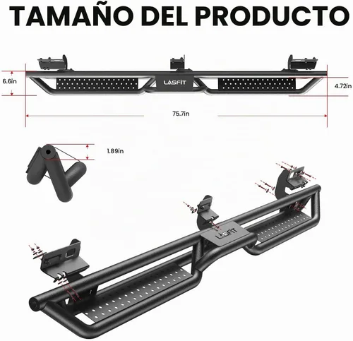 Vista 11 de LASFIT - Estribos para cabina de tripulación: para Ram 1500 2009-2018 / Ram 1500 Classic 2019-2026 / Ram 2500 2010-2026 / Ram 3500 2010-2026, dos