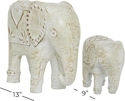 Vista 6 de Deco 79 Escultura decorativa de elefante de cerámica para decoración del hogar, juego de 2 figuras decorativas de 9 pulgadas, 13 pulgadas de ancho