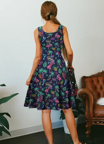Vista 94 de uideazone - Vestido de mujer sin mangas cuello redondo de verano, para playa, casual, Midi línea A.