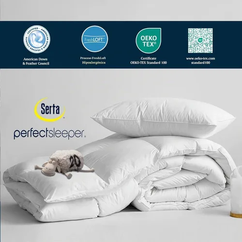 Vista 2 de Serta Edredón de fibra de plumón de ganso tamaño King de gran tamaño, funda de edredón 100% algodón, edredón hipoalergénico de lujo de hotel