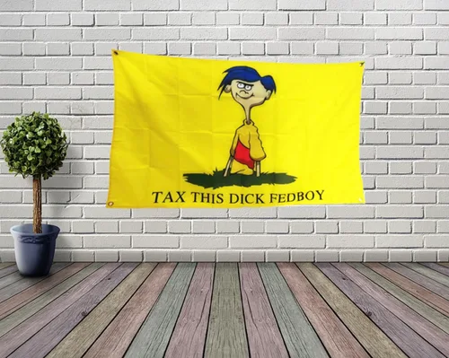 Vista 4 de Tax This Dick - Bandera federal de 2 x 3 pies, color vivo, doble costura en el borde, banderas con 4 ojales de latón inoxidables. (2 x 3 pies)