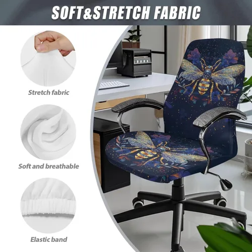 Vista 5 de Xoenoiee Bee Floral Print Office Chair Covers, Stretch Computer Boss Chair Cover with Button High Back Chair Slipcover Anti-Dust Rotating Chair