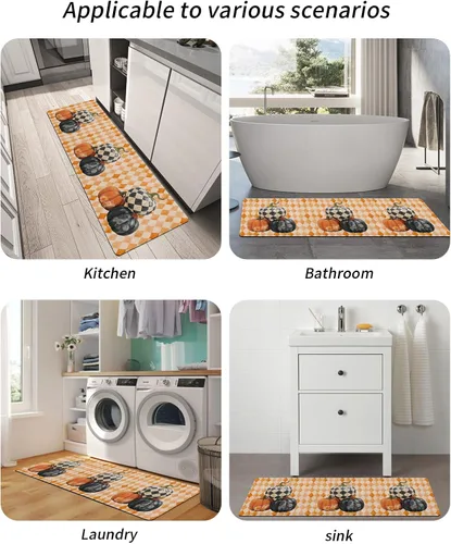 Vista 5 de Tapete de baño con diseño de flores de calabazas, antideslizante, de secado rápido y absorbente, de tierra de diatomeas, para ducha, fregadero
