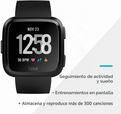 Vista 2 de Fitbit Versa Reloj Inteligente, Negro/Aluminio Negro, Talla Única (Correas S y L Incluidas)