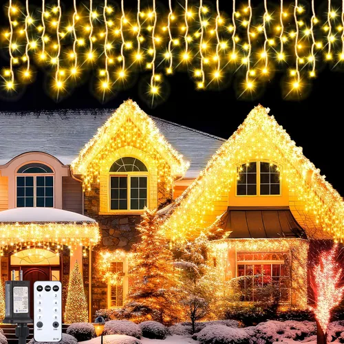Vista 8 de Aurelema 640 luces LED de Navidad para exteriores, extra largas, 8 modos, impermeables, con 120 gotas, guirnalda de luces colgantes con control