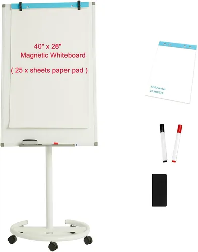 Vista 9 de BIBOC Pizarra blanca móvil grande de borrado en seco de 32 x 48 pulgadas con soporte rodante, pizarra blanca ajustable de altura de doble cara