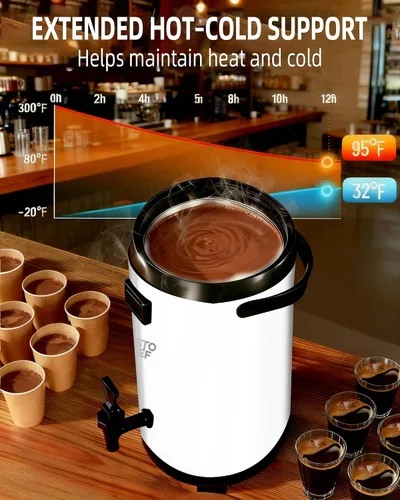 Vista 6 de Dispensador de bebidas aislado – Dispensador térmico de té frío y caliente – Acero inoxidable de 12 L/3.2 galones con espita para té, café, leche