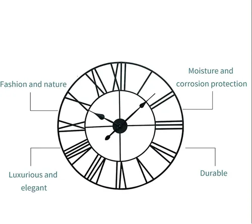 Vista 4 de Reloj de pared de metal industrial europeo grande, números romanos retro, movimiento de cuarzo silencioso para sala de estar, cocina, decoración