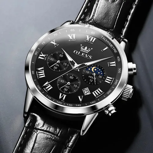 Vista 8 de OLEVS Relojes para hombre de vestir cronógrafo analógico cuarzo fase lunar para hombre luminoso impermeable relojes de pulsera masculinos