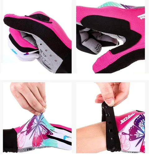 Vista 4 de Full Finger Gel Guantes de Ciclismo para Niñas Pantalla Táctil Deporte Mujer Medio Dedo Montaña Road Guantes Bicicletas Manoplas Rosa