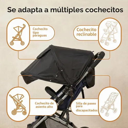 Vista 6 de Parasol universal para cochecito, sombrilla retráctil, piezas de repuesto para cochecito con bolsillo de almacenamiento de ventana de malla ajustable