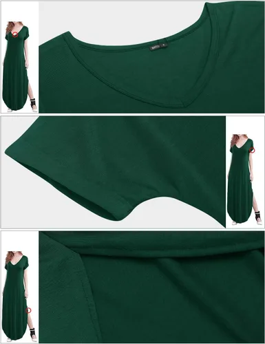 Vista 4 de Match Vestido largo de manga larga con cuello en V para mujer con bolsillos irregulares #152