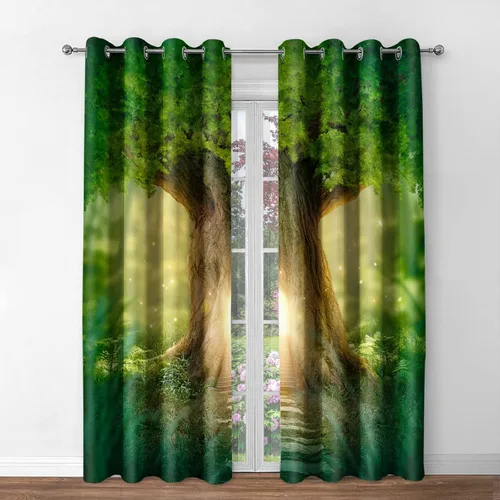 Vista 31 de Jekeno Cortinas opacas para oscurecer la habitación, con ojales, para ventana, atardecer, océano hawaiano, playa, tropical, palmera, decoración