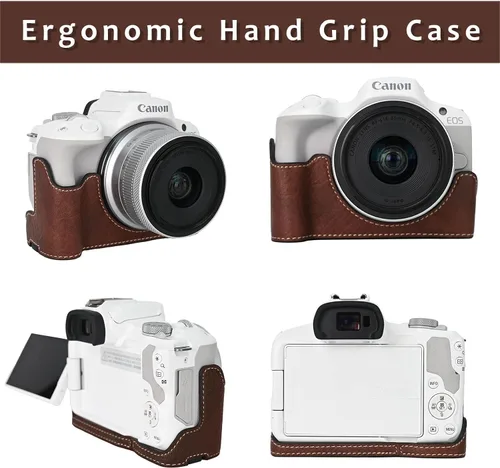 Vista 2 de Funda para cámara Canon EOS R50 Half Cover Case Grip BEADY PU Leather EOS r50 Funda protectora marrón
