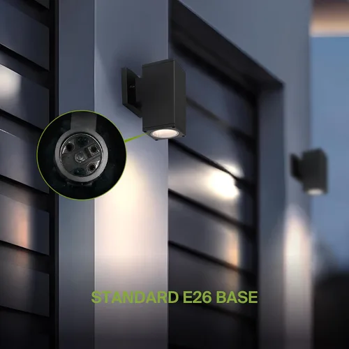 Vista 4 de ASD Lámpara de pared cuadrada para exteriores de 1 luz, enchufe de bombilla E26 de 60 W, 120 V, ETL, cilindro hacia arriba, luces LED