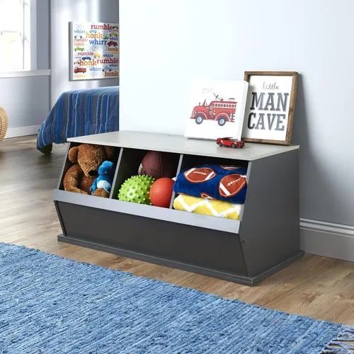 Vista 5 de Badger Basket Organizador apilable de almacenamiento de juguetes de 3 cubos y cubículo para niños, cubos de plástico duraderos, almacenamiento
