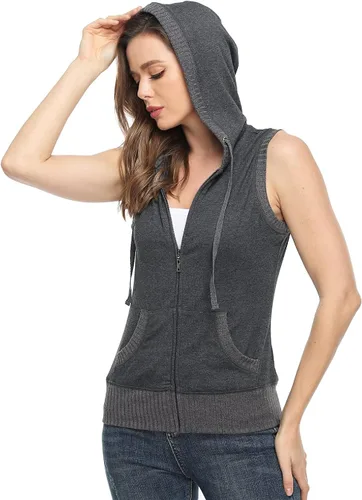 Vista 4 de MISS MOLY Sudadera sin mangas con capucha para mujer, básica, con cremallera