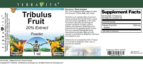 Vista 3 de Tribulus Fruit 20% Polvo (1 oz, ZIN: 521893)