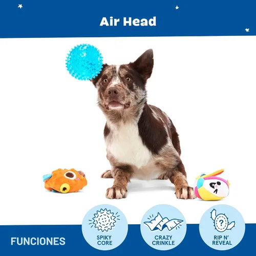 Vista 3 de Barkbox Air Head Juguete para Perros – Juguete de Peluche Rip & Reveal con Pelota Chirriante Espinosa Oculta, Crujido Loco y Relleno Suave – Juego