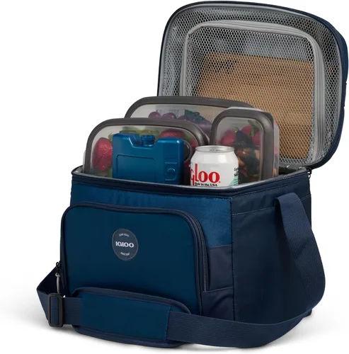 Vista 2 de Igloo Gripper - Bolsa enfriadora de lados suaves Enfriador de almuerzo aislado de doble compartimento Blue Shale 22-Can