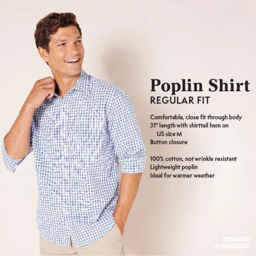 Vista 2 de Tienda Essentials Mens Regular-Fit Long-Sleeve Casual Poplin Shirt