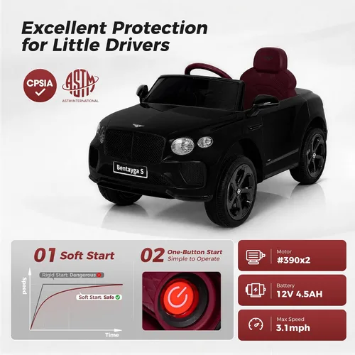 Vista 9 de Autos eléctricos Bentley Bentayga con licencia para niños Cristal negro