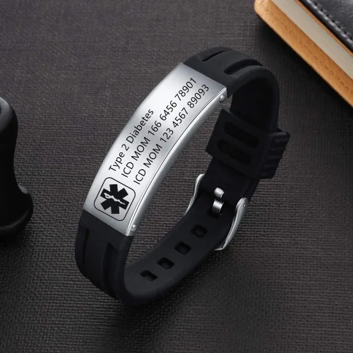 Vista 4 de Pulsera de alerta médica para hombre, pulsera de identificación médica personalizada para mujeres y hombres, pulsera de identificación deportiva