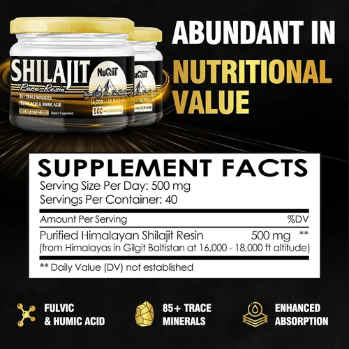 Vista 2 de 2 paquetes de suplemento Shilajit de 0.71 oz para suministro de 80 porciones, apoya la inmunidad, la salud cerebral y más - 500 mg Shilajit puro