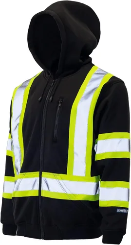 Vista 4 de JORESTECH Suéter de seguridad de alta visibilidad con diseño reflectante en la espalda X, con cremallera completa compatible con ANSI/ISEA y CSA Z96