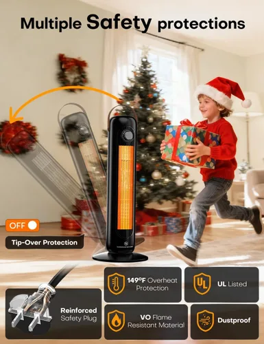 Vista 4 de Calentador eléctrico de cerámica PTC de 1500 W con 4 modos, calefacción 1S de 350 pies cuadrados, calentadores de patio oscilantes de 70° para uso