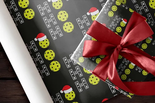 Vista 7 de Divertido papel de regalo de pickleball Ho Ho Ho, papel de regalo grueso, bola de remo de Navidad, decoración de fiestas deportivas al aire libre