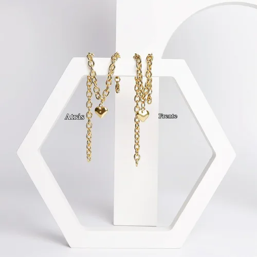 Vista 5 de HOWWFALY Collar para Perro y Cadena Collar para Gato de Acero Inoxidable Ajustable Collar en Forma de Corazón de Oro 18K para Mascotas Pequeñas
