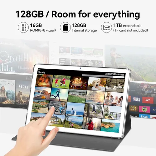 Vista 3 de ANTEMPER Tableta, tableta Android de 10 pulgadas con 128 GB de ROM, 16 GB de RAM (hasta 2 TB), procesador Octa-Core, tableta WiFi 5G, con funda