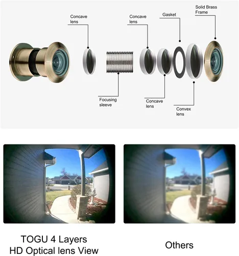 Vista 2 de TOGU TG3828YG-AC - Visor de puerta de latón macizo de 220 grados con cubierta de privacidad resistente para puertas de 1-3/5 a 2-1/6 pulgadas Cobre