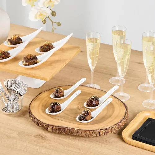 Vista 7 de Restaurantware Cuchara de degustación asiática de 4.9 pulgadas: aperitivo de porcelana blanca y cuchara de sopa - Perfecto para eventos de catering