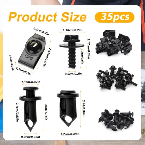 Vista 2 de Tornillos de cuerpo de protección contra salpicaduras para motor, 35 piezas, tornillos de guardabarros y clips para el cuerpo, clips de parachoques