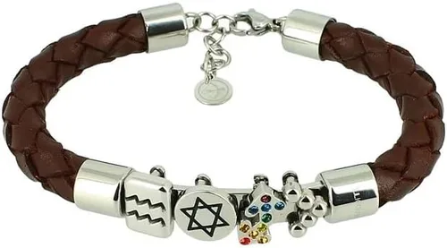 Vista 2 de Pulsera de cuero trenzado genuino para hombre en marrón, cierre de acero inoxidable resistente
