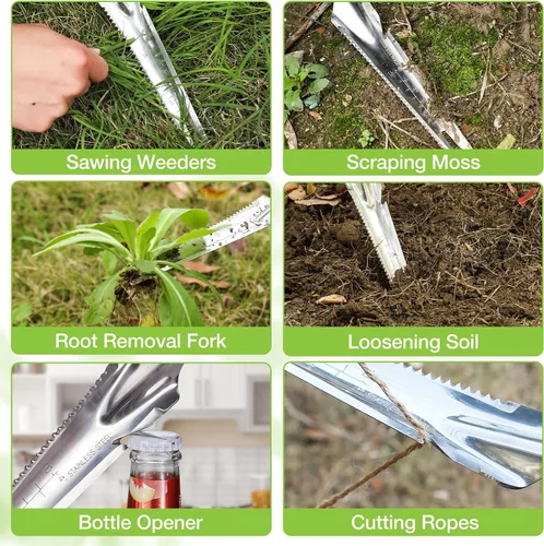 Vista 5 de WORKPRO Extractor de malezas manual, pala de jardín de acero inoxidable de 5 en 1 con mango suave, herramienta de jardinería para fácil remoción