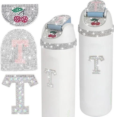 Vista 21 de JUNIQUTE 4 piezas de uso para botella de agua Owala de 16 onzas, 24 onzas, 32 onzas, 40 onzas, accesorios de letras de diamantes de imitación