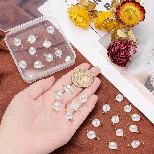 Vista 3 de SUNNYCLUE 1 Caja 30 Piezas Cuentas de Perlas Naturales de Agua Dulce Enlaces Conectores de Doble Bucle Perlas Barrocas Cuentas Redondas Conector