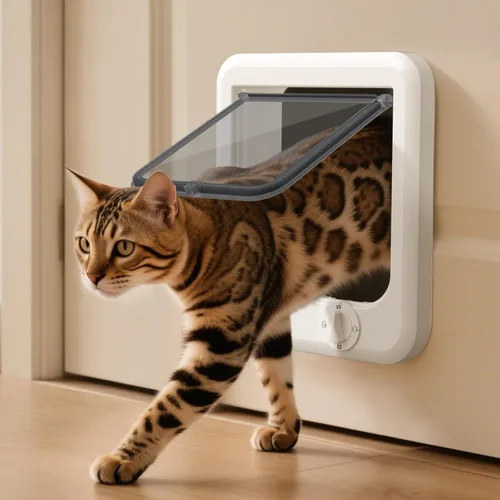 Vista 7 de LIBBEPET Puerta de gato para puerta interior, puerta de gato de 4 vías con bloqueo para interior, puertas de mascotas con marco de ABS reforzado