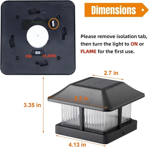 Vista 8 de Luces solares con tapa de poste de llama para exteriores, luz solar para poste de valla, lámparas LED de llama parpadeante, impermeables