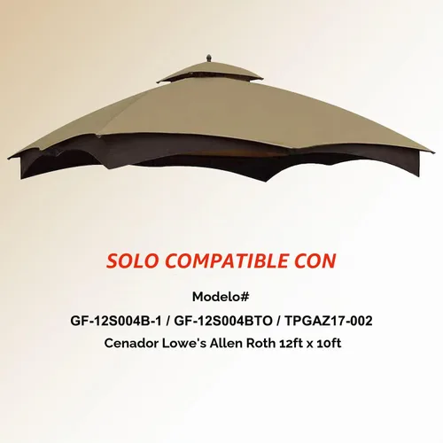 Vista 2 de COOSHADE Toldo Superior de Repuesto para Cenador para Lowe's Allen Roth #GF-12S004B-1(Beige1)