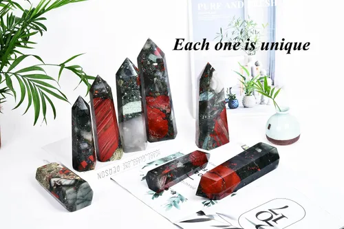 Vista 7 de AMOYSTONE Obelisco de Piedra de Sangre Africana Varita de Cristal Curativo Grande Torre Columna Facetada de 6 Lados Reiki Chakra Meditación Terapia