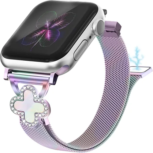 Vista 7 de Joyozy Correa delgada de metal compatible con Apple Watch de 38mm 40mm 41mm 42mm 44mm 45mm 46mm 49mm, correa magnética delgada con adornos