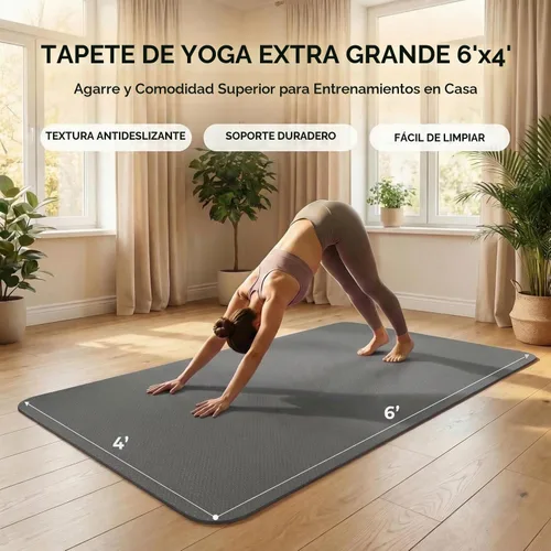 Vista 6 de Esterilla grande de yoga de 6'x 4' (72"x 48") — Esterilla de ejercicio extra ancha de 1/4" y 1/3" de 183cm x 122cm, gran esterilla de ejercicio