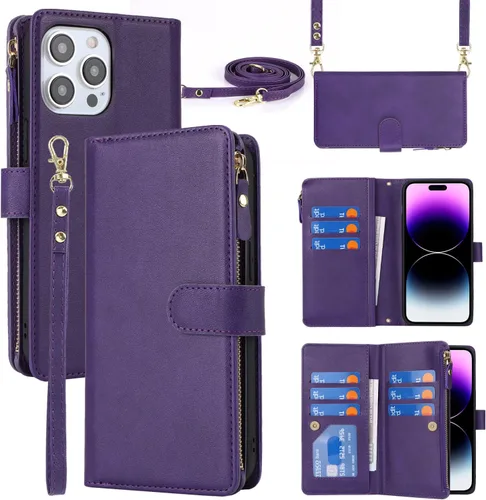Vista 12 de SailorTech Funda para iPhone 15 Pro con cartera, diseño para iPhone 15 Pro, tarjetero con cremallera y ranura para efectivo, funda de cuero