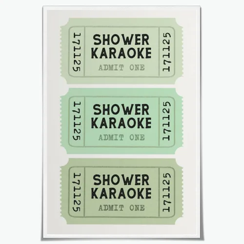Vista 12 de Lienzo con impresión de karaoke para ducha, divertido arte de pared de baño, póster retro de boletos, color verde salvia, decoración de baño
