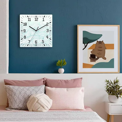 Vista 3 de Geometric Line Wooden Wall Clock Silent Non Ticking, Abstract Art Mountain Simple Square Wall Clock Battery Operated, Decor Clock for Home Office