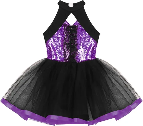 Vista 120 de CHICTRY Vestido tutú de ballet con lentejuelas brillantes para niñas y niñas, moderno disfraz de baile latino de jazz